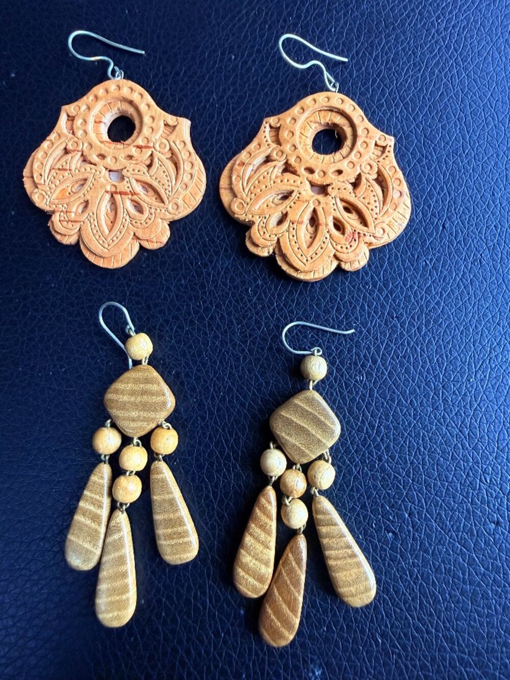 Two pairs of wooden earrings